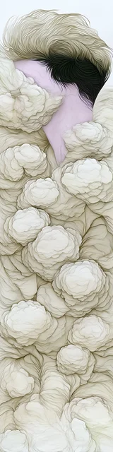 Free printable abstract cloud art bookmark featuring a hiding face in abstract cloud art